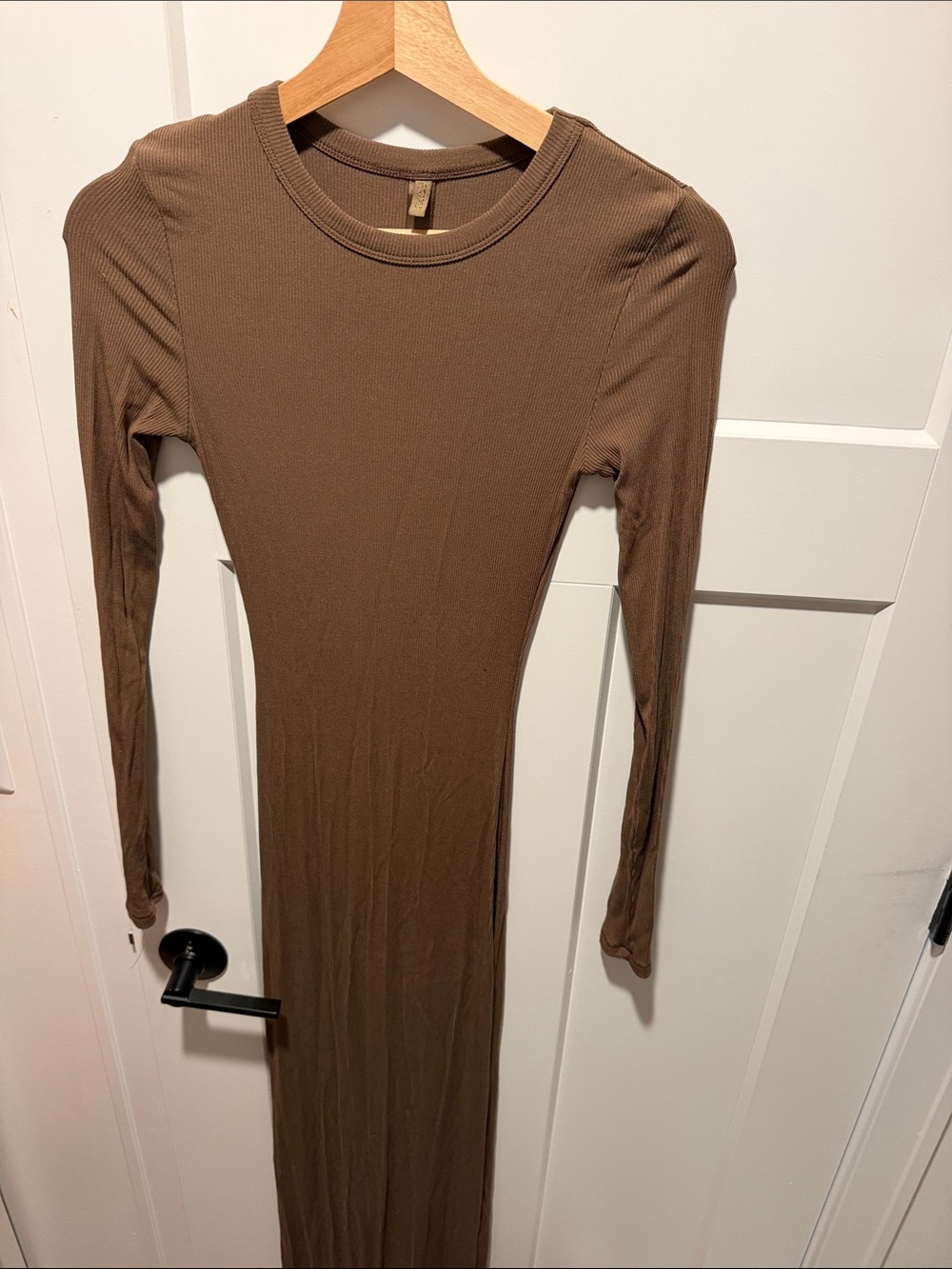 Skims Brown Long-Sleeve Ribbed Maxi Dress